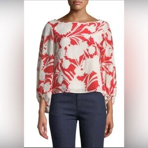 Club Monaco Valterra Silk Blend Floral Print Long Sleeve Rosette Blouse Size XS